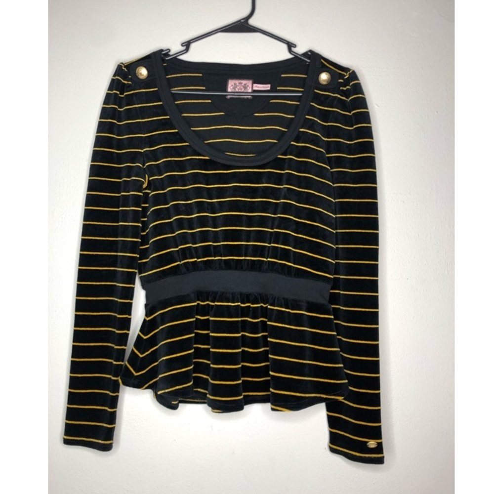 Juicy Couture Y2K Black and Gold Striped Velour Top